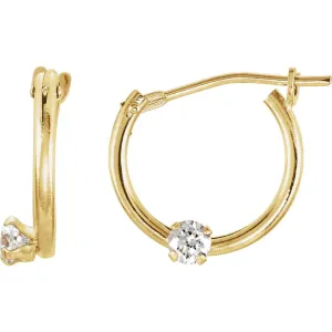 14k Yellow Gold Youth Cubic Zirconia Hoop Earrings
