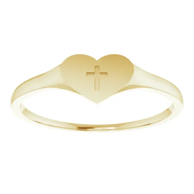 14K Yellow Heart & Cross Ring Size 3