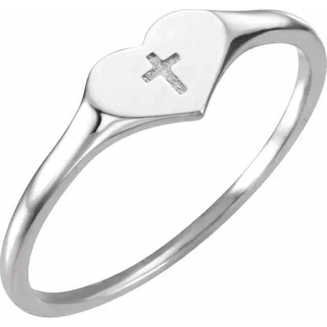 14K Yellow Heart & Cross Ring Size 3
