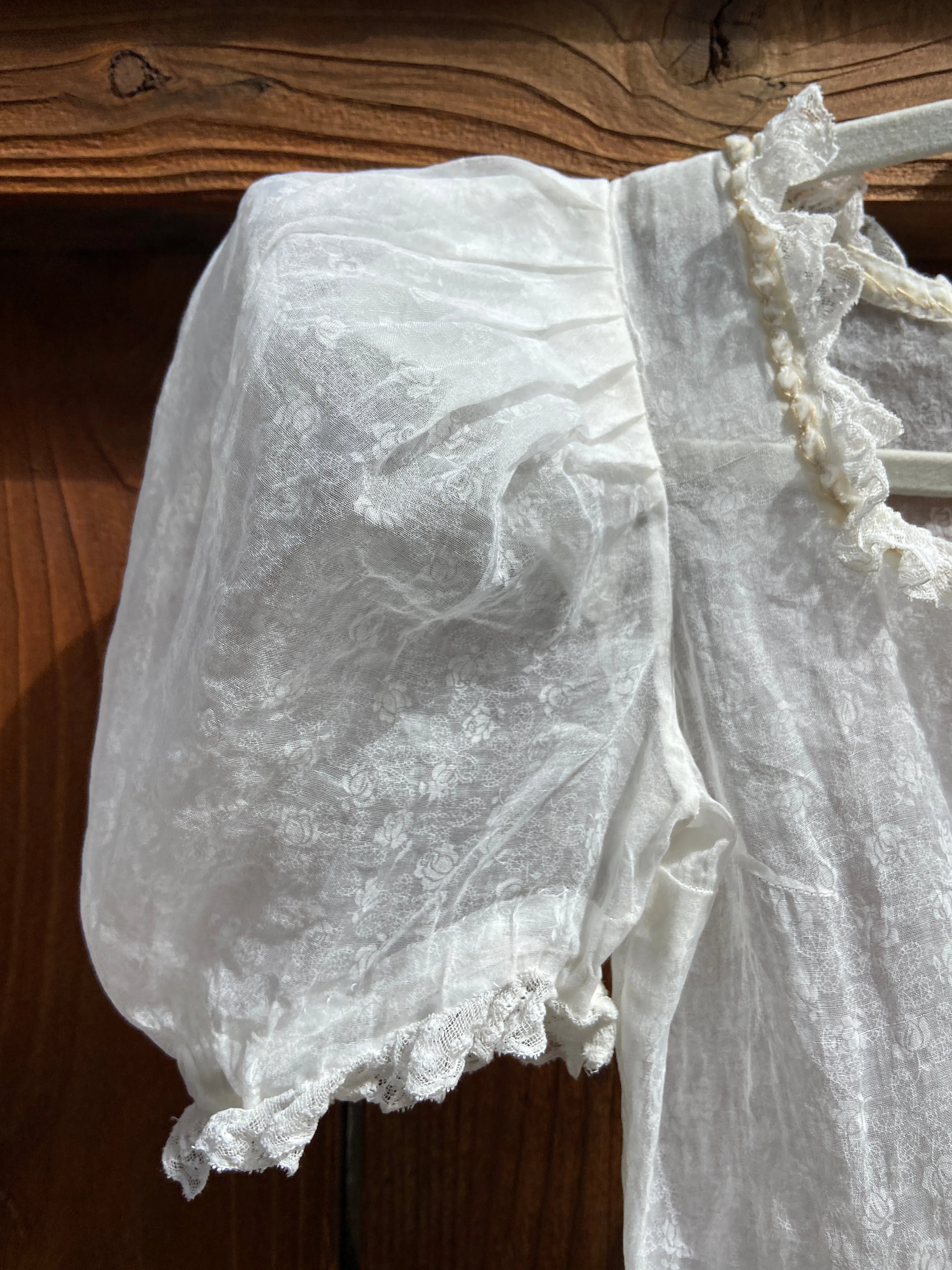 1930s Puff Sleeve Floral Organza Wedding Dress