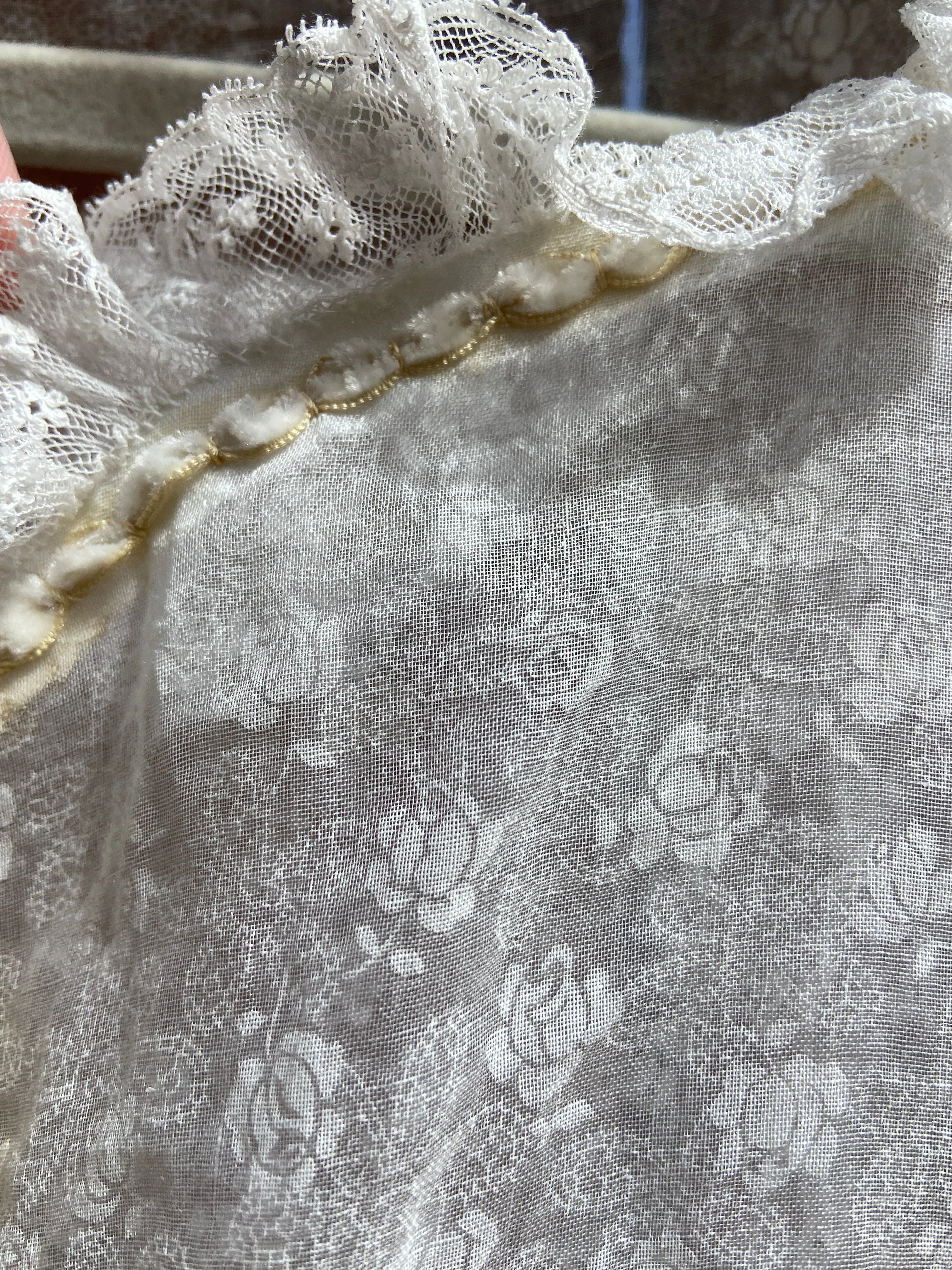 1930s Puff Sleeve Floral Organza Wedding Dress