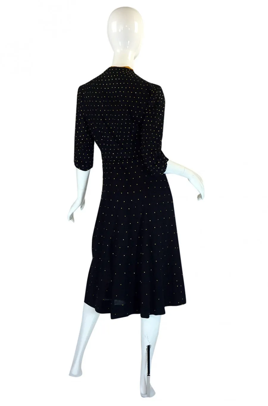 1940s Rare Brass Studded Swing Dress