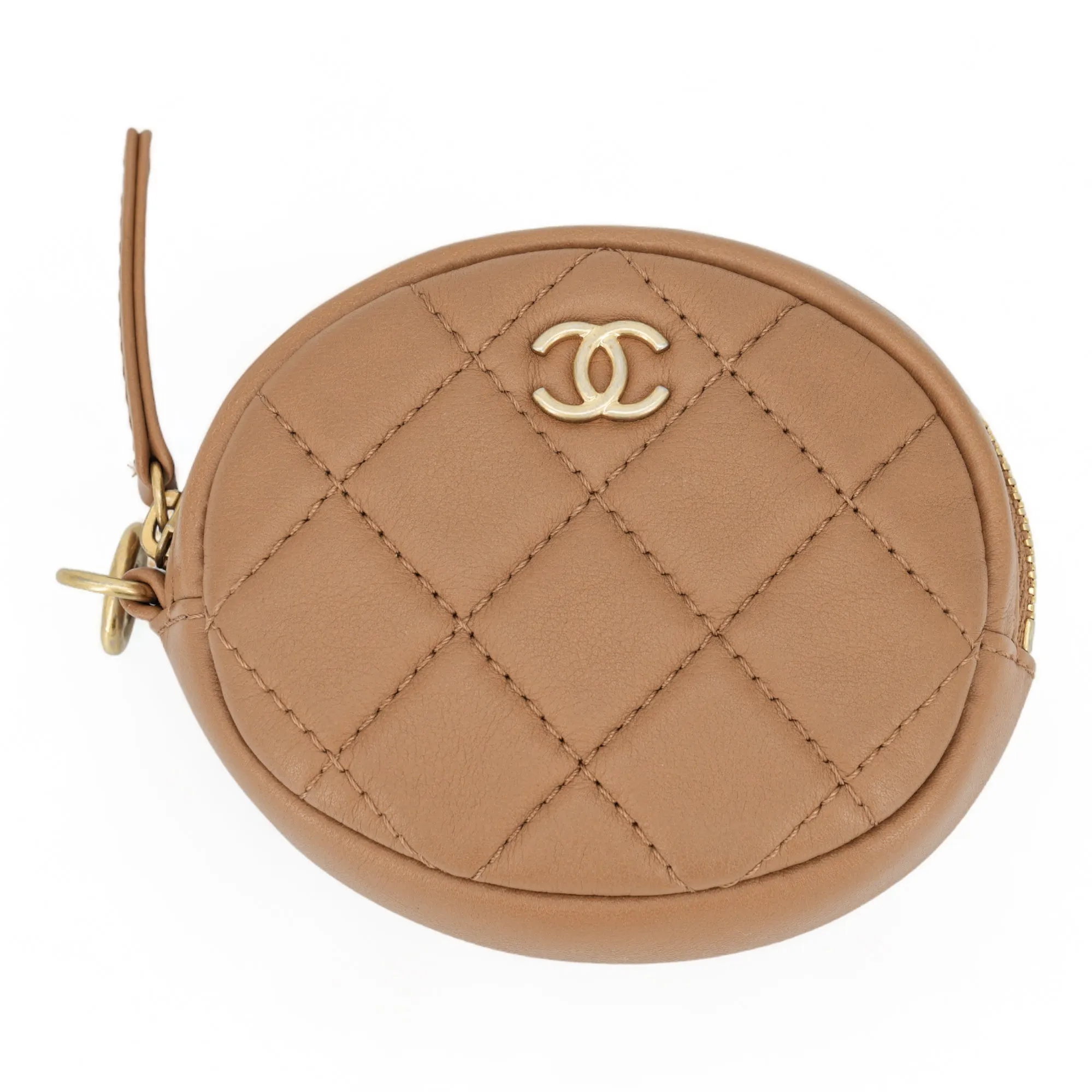 19K Caramel Calfskin Quilted Multi Pouching Flap Bag With Coin Purse
