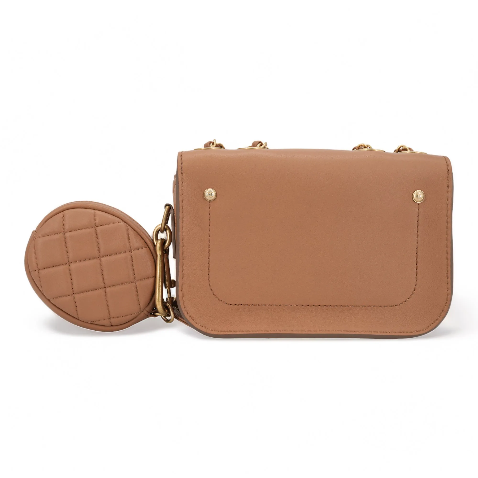 19K Caramel Calfskin Quilted Multi Pouching Flap Bag With Coin Purse