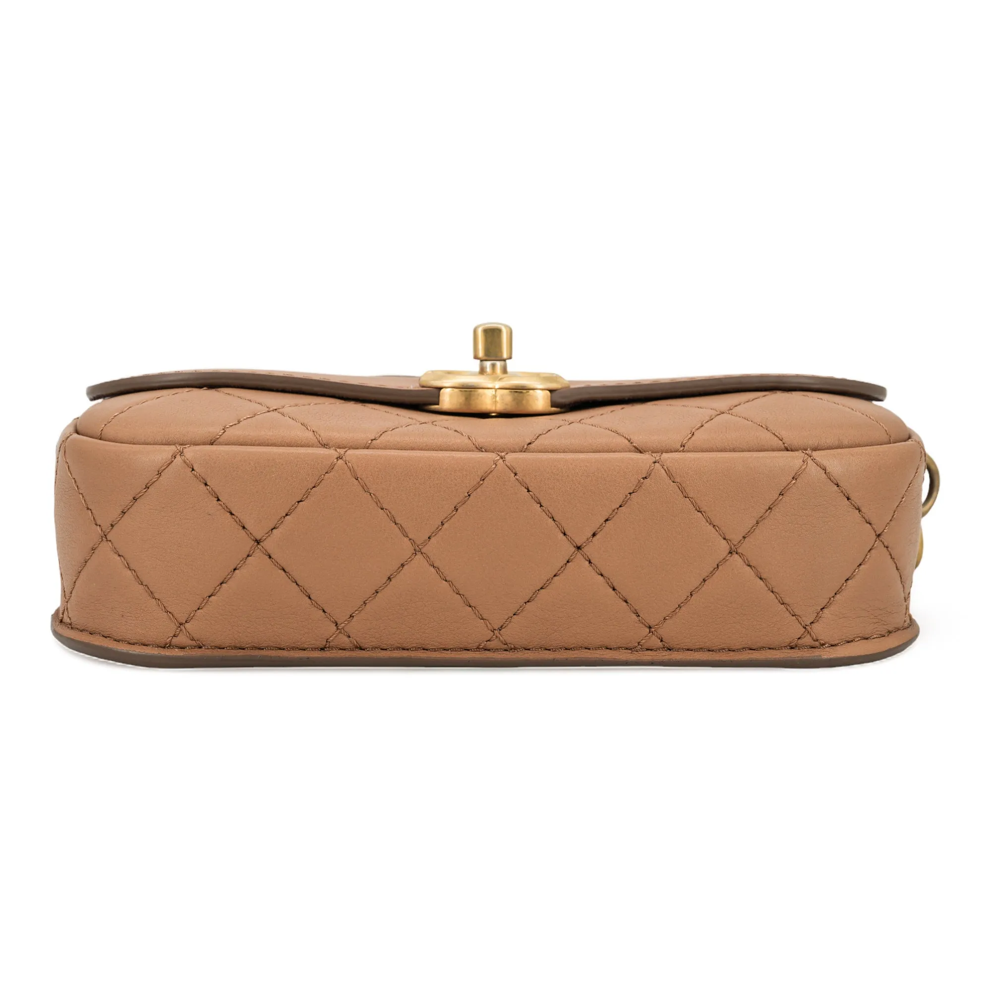 19K Caramel Calfskin Quilted Multi Pouching Flap Bag With Coin Purse