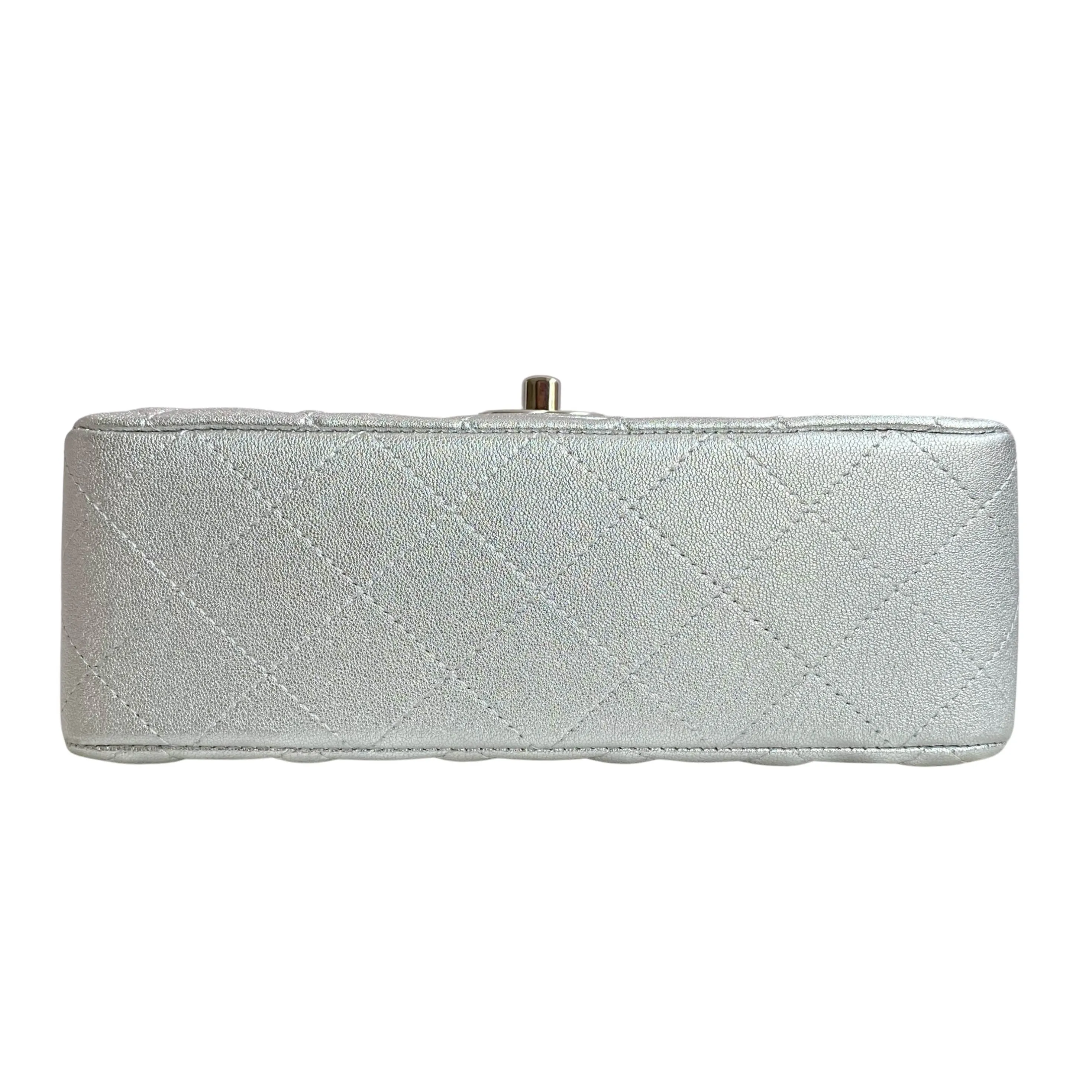 21P Silver Lambskin Mini Rectangular Flap Bag