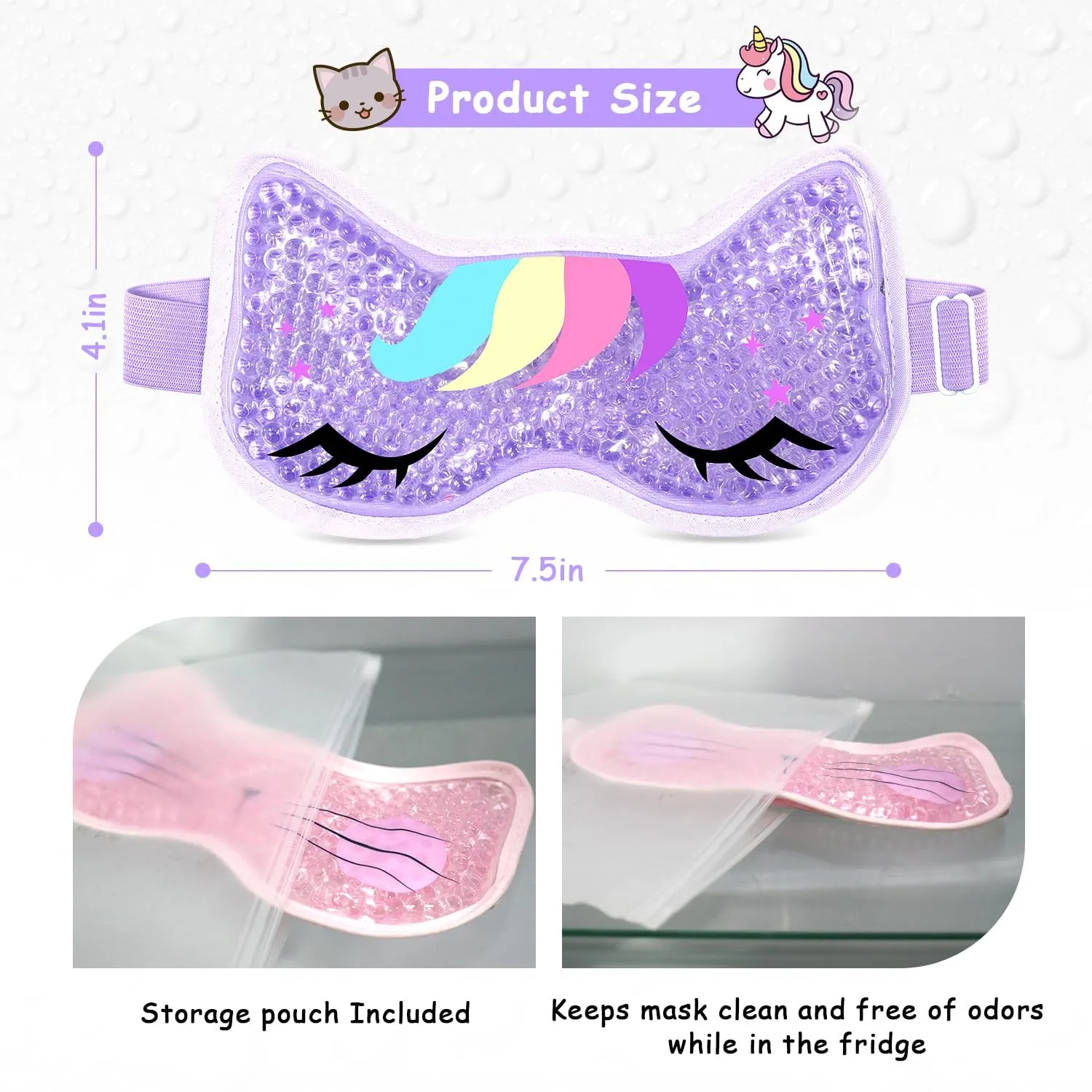 2PCS Adorable Cooling Eye Mask Gel Eye Mask, Reusable Hot Cold Therapy Cold Eye Mask for Post Surgery, Puffiness, Dark Circles, Eye Bags, Dry Eyes, Migraines with Soft Plush Backing