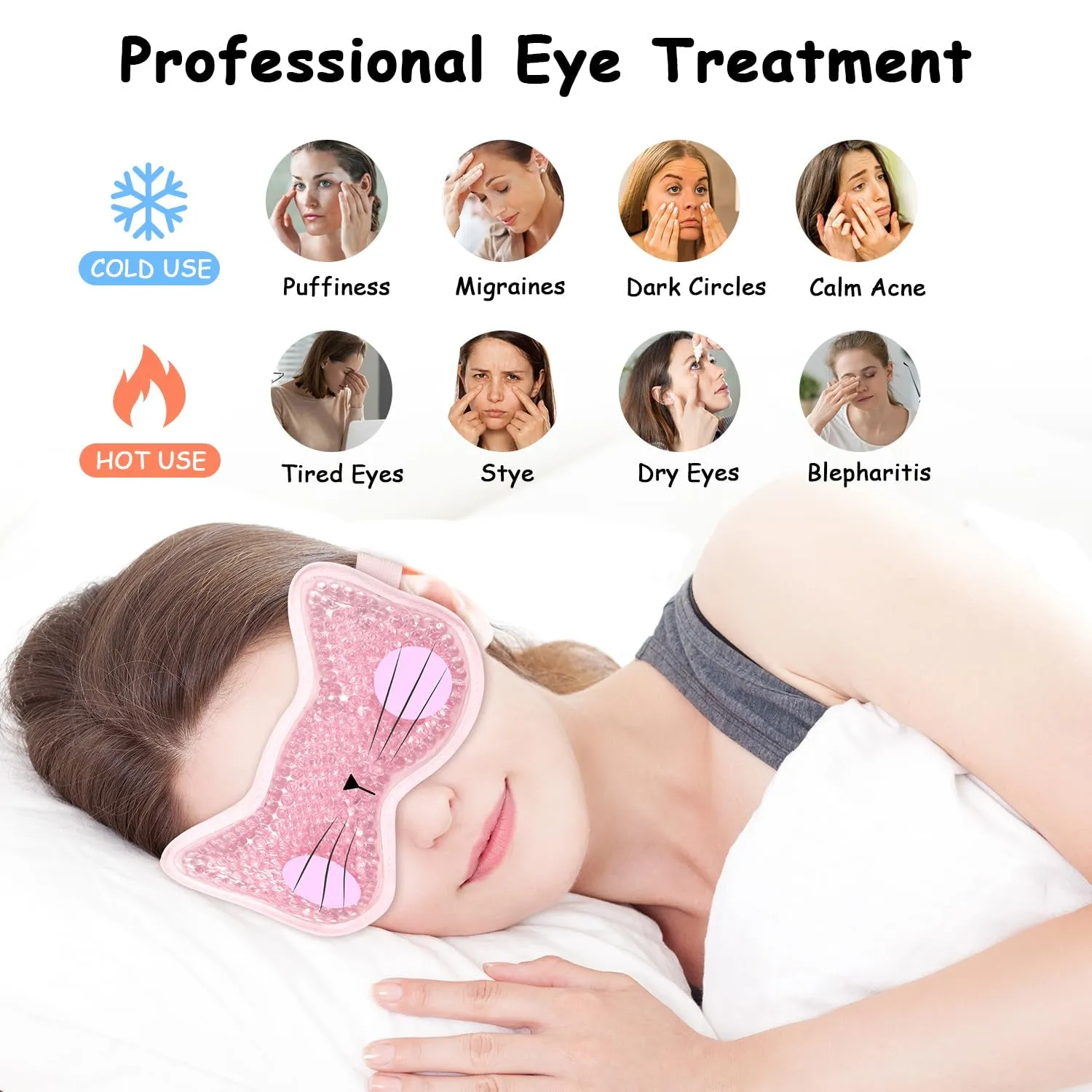 2PCS Adorable Cooling Eye Mask Gel Eye Mask, Reusable Hot Cold Therapy Cold Eye Mask for Post Surgery, Puffiness, Dark Circles, Eye Bags, Dry Eyes, Migraines with Soft Plush Backing