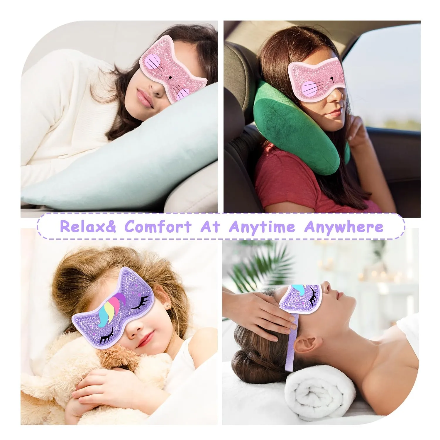2PCS Adorable Cooling Eye Mask Gel Eye Mask, Reusable Hot Cold Therapy Cold Eye Mask for Post Surgery, Puffiness, Dark Circles, Eye Bags, Dry Eyes, Migraines with Soft Plush Backing