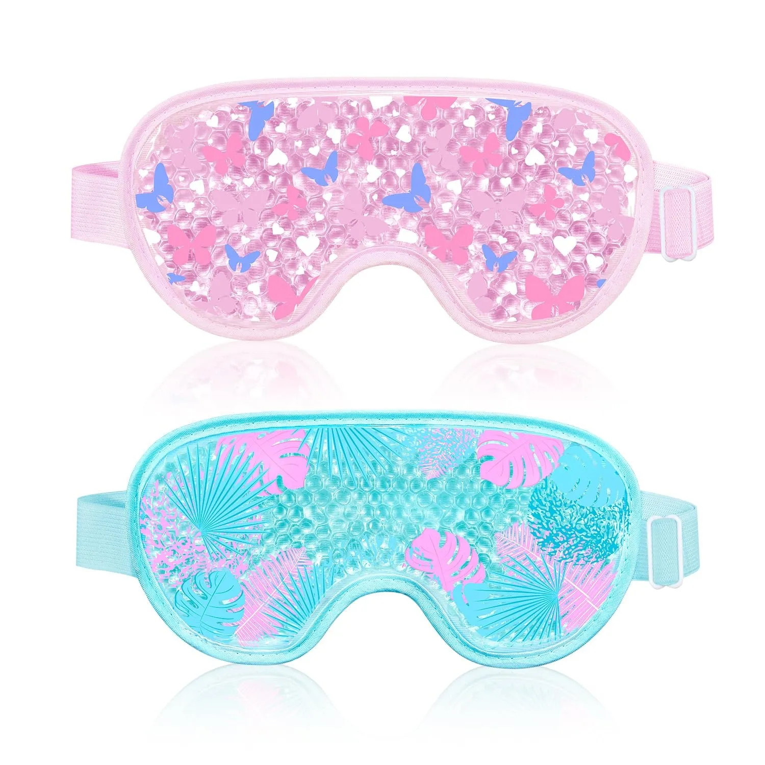 2PCS Cooling Eye Mask Gel Eye Mask, Reusable Hot Cold Therapy Cold Eye Mask for Post Surgery, Puffiness, Dark Circles, Eye Bags, Dry Eyes, Migraines with Soft Plush Backing (Heart Snowflake)