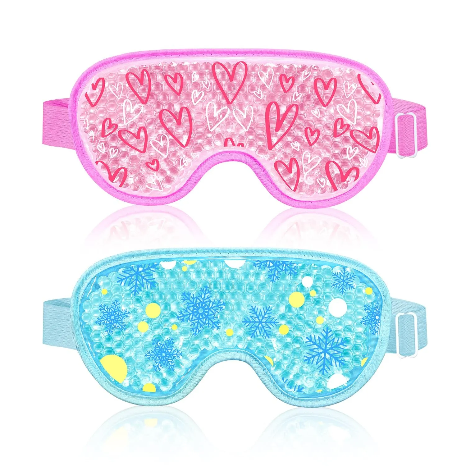 2PCS Cooling Eye Mask Gel Eye Mask, Reusable Hot Cold Therapy Cold Eye Mask for Post Surgery, Puffiness, Dark Circles, Eye Bags, Dry Eyes, Migraines with Soft Plush Backing (Heart Snowflake)