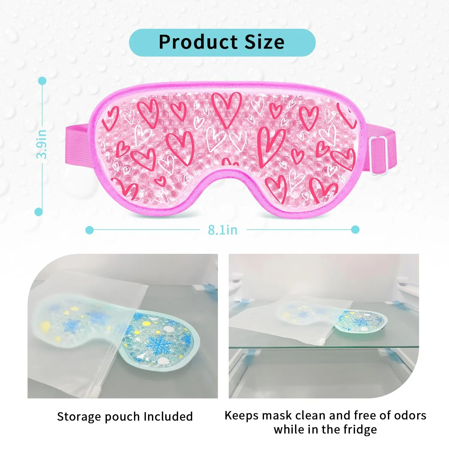 2PCS Cooling Eye Mask Gel Eye Mask, Reusable Hot Cold Therapy Cold Eye Mask for Post Surgery, Puffiness, Dark Circles, Eye Bags, Dry Eyes, Migraines with Soft Plush Backing (Heart Snowflake)
