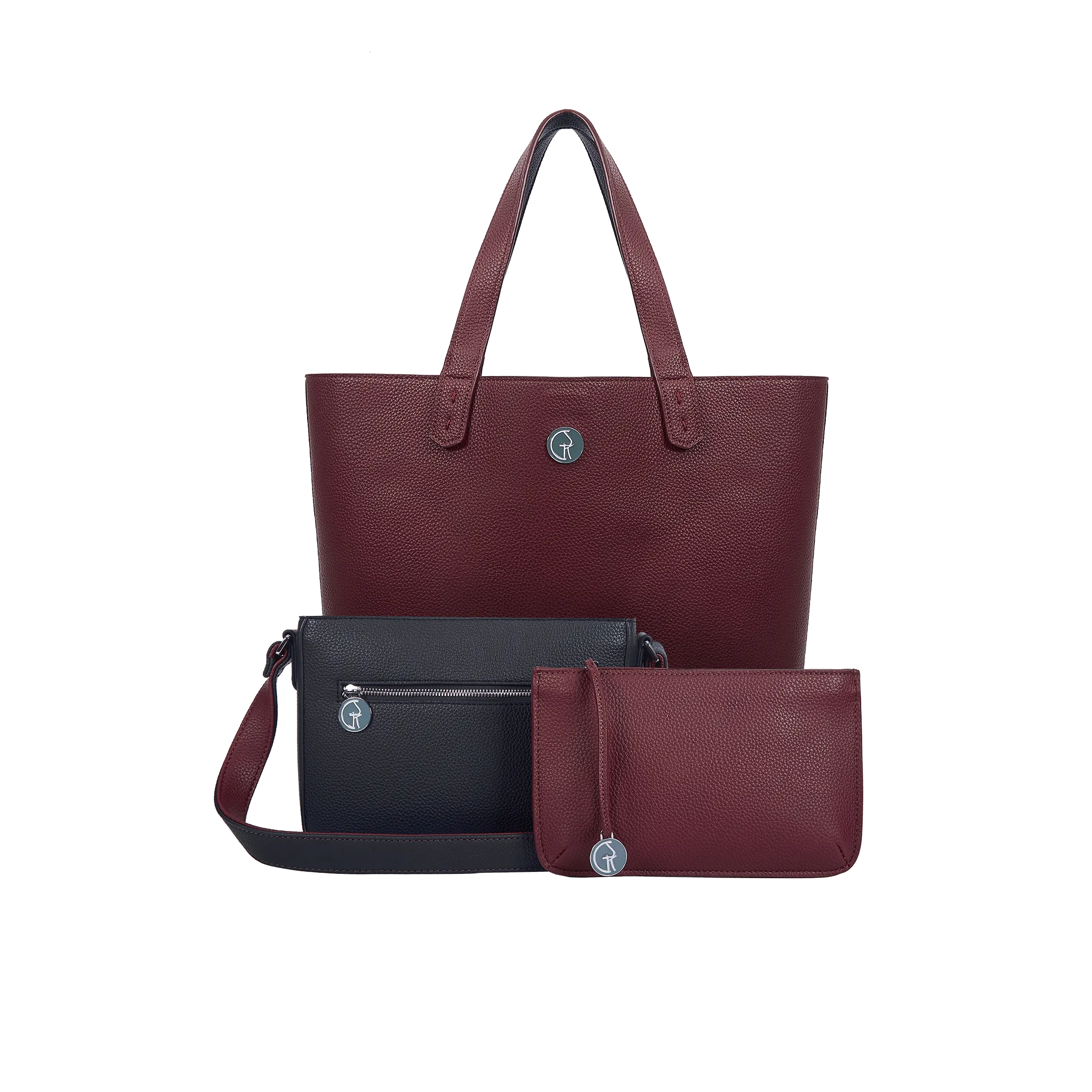 3 Vegan Leather Bags in 1 | Navy & Burgundy