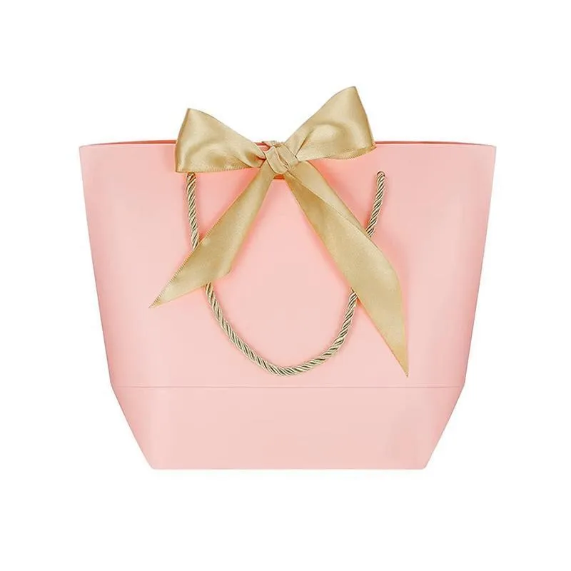 50PCS Goodie Tote Bow Tie Shopping Paper Sacks Resuable Clothing Bag 14X7X15cm