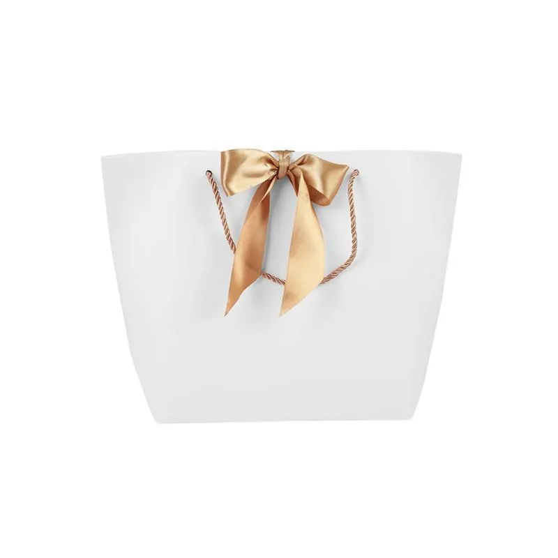 50PCS Goodie Tote Bow Tie Shopping Paper Sacks Resuable Clothing Bag 14X7X15cm
