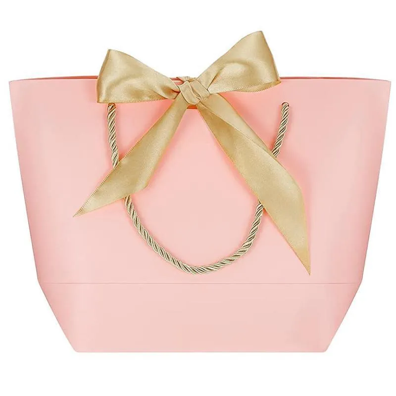 50PCS Goodie Tote Bow Tie Shopping Paper Sacks Resuable Clothing Bag 14X7X15cm