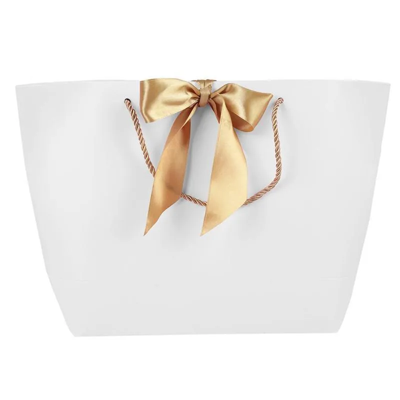 50PCS Goodie Tote Bow Tie Shopping Paper Sacks Resuable Clothing Bag 14X7X15cm