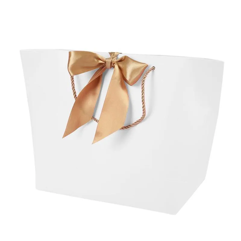 50PCS Goodie Tote Bow Tie Shopping Paper Sacks Resuable Clothing Bag 14X7X15cm