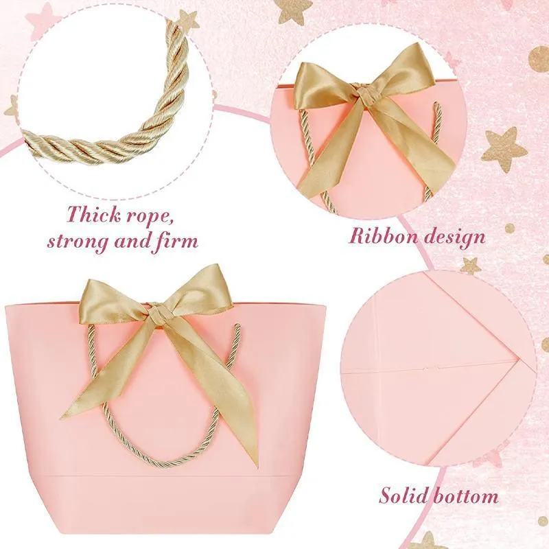 50PCS Goodie Tote Bow Tie Shopping Paper Sacks Resuable Clothing Bag 14X7X15cm