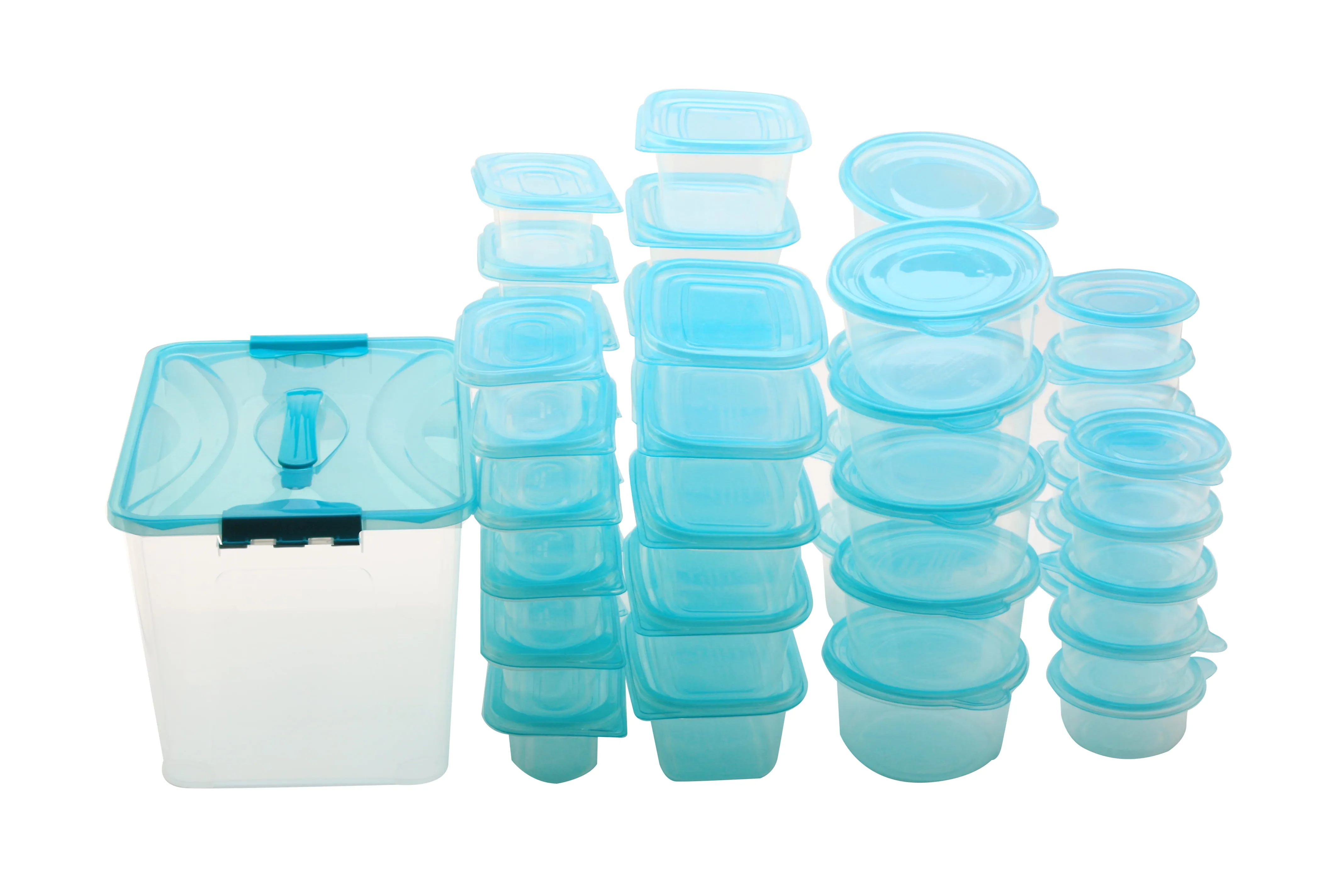 92 Piece Plastic Food Storage Containers Set With Blue Lids Airtight Container