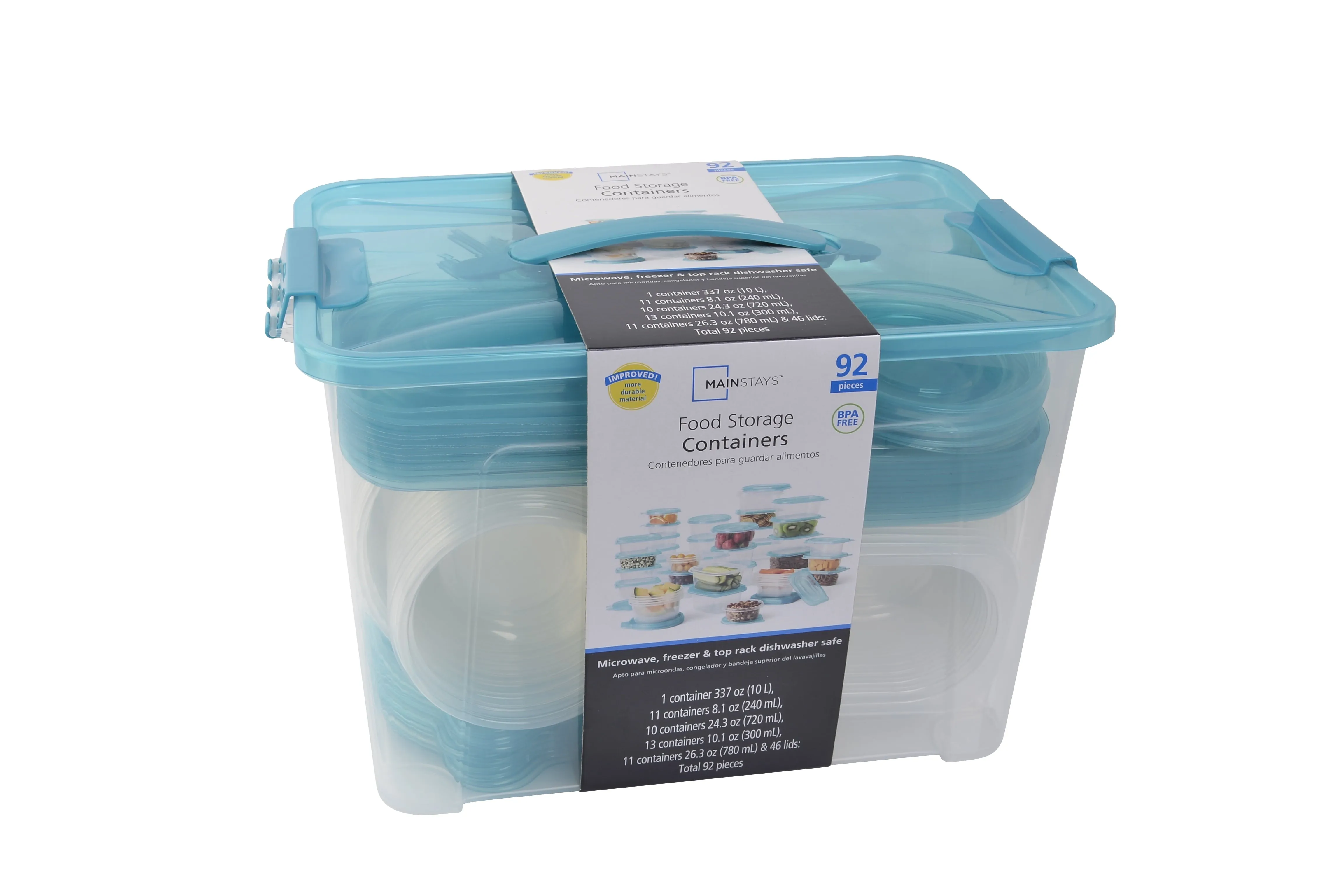 92 Piece Plastic Food Storage Containers Set With Blue Lids Airtight Container