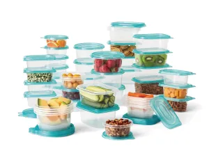 92 Piece Plastic Food Storage Containers Set With Blue Lids Airtight Container