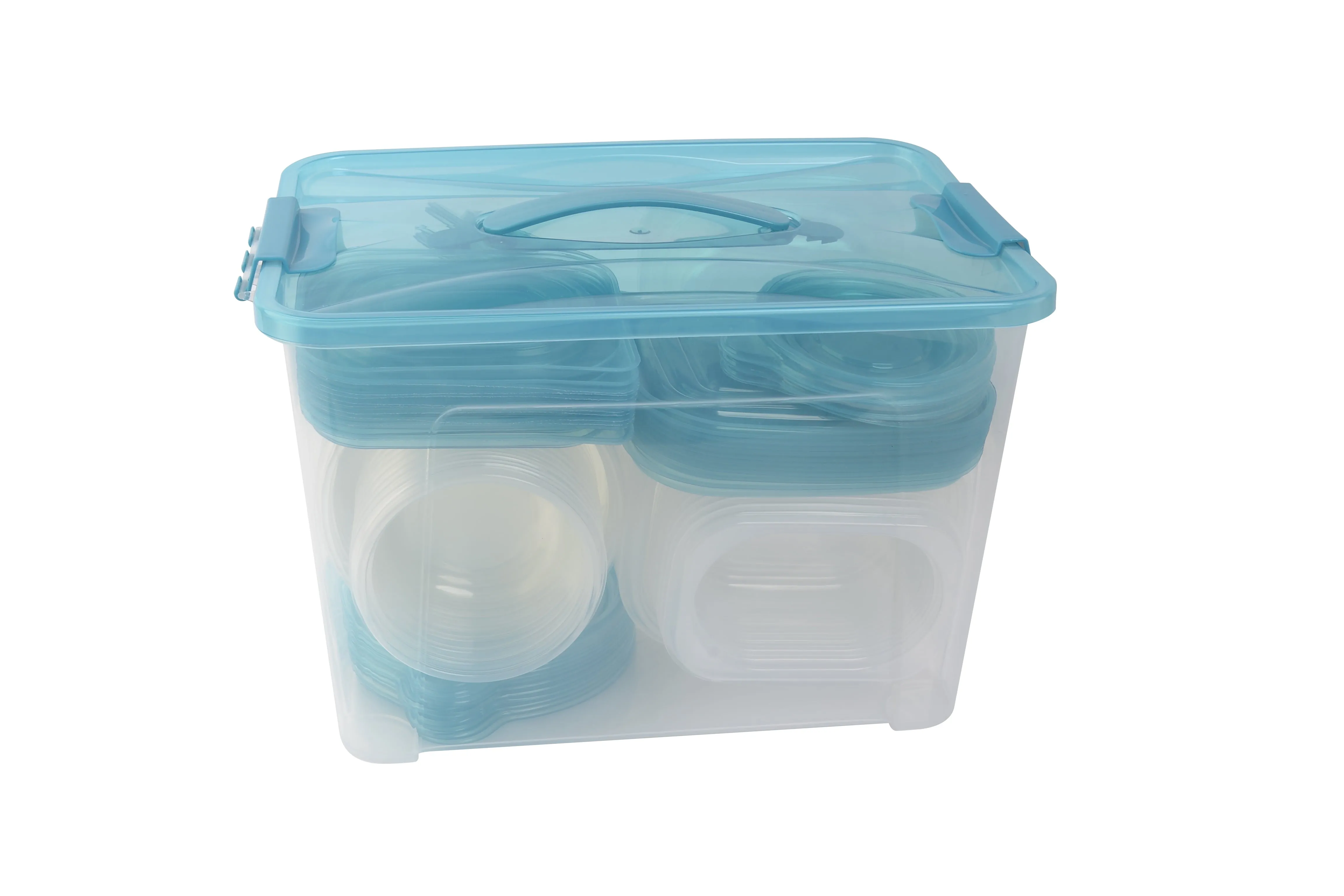 92 Piece Plastic Food Storage Containers Set With Blue Lids Airtight Container