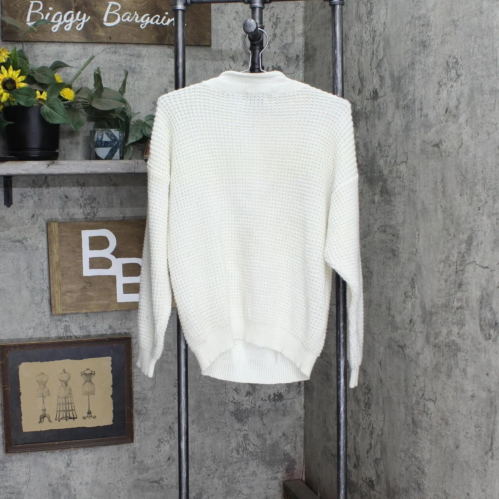 A&M Collection Womens Rolled Neck Chunky Knit Acrylic Sweater White L