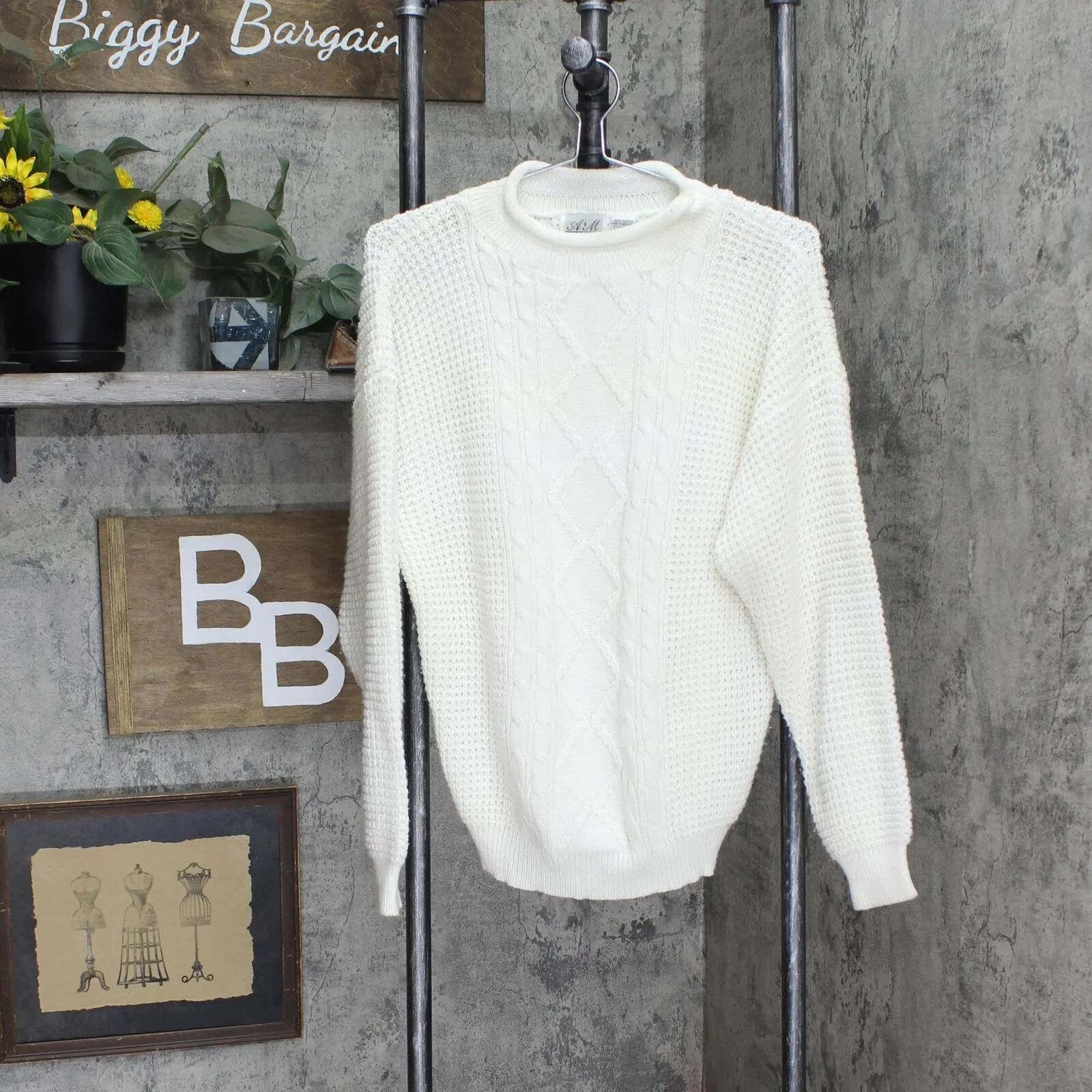 A&M Collection Womens Rolled Neck Chunky Knit Acrylic Sweater White L