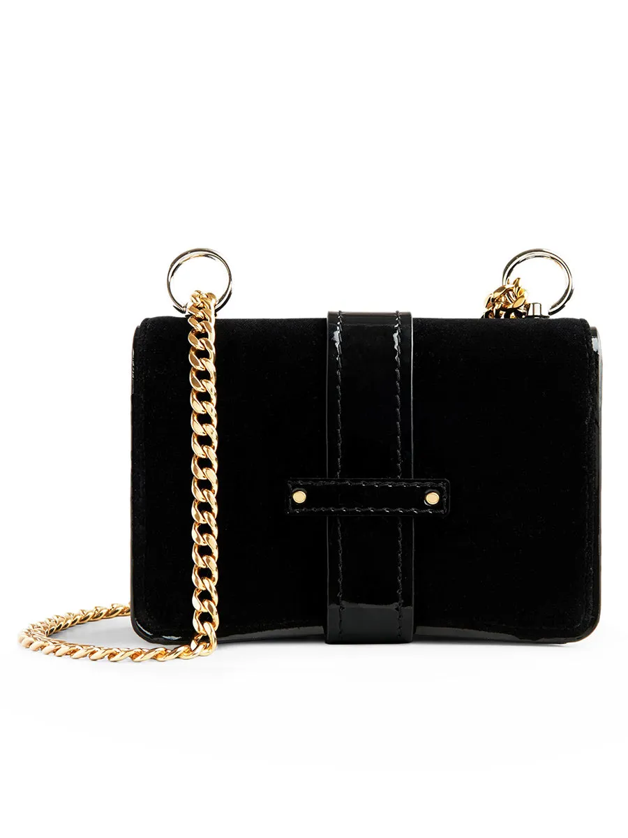 Aby Chain Mini Shoulder Bag in Black Velvet