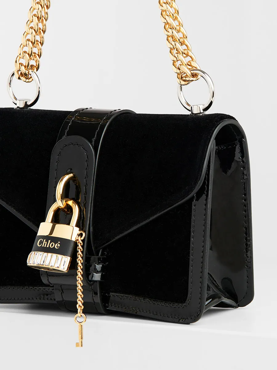 Aby Chain Mini Shoulder Bag in Black Velvet