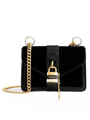 Aby Chain Mini Shoulder Bag in Black Velvet