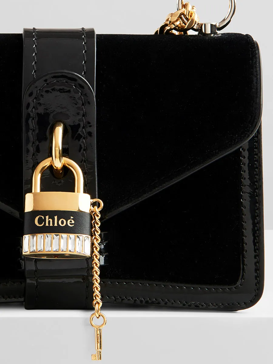 Aby Chain Mini Shoulder Bag in Black Velvet