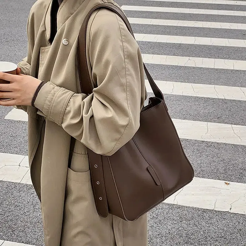 Adjustable Strap Leather Bucket Bag