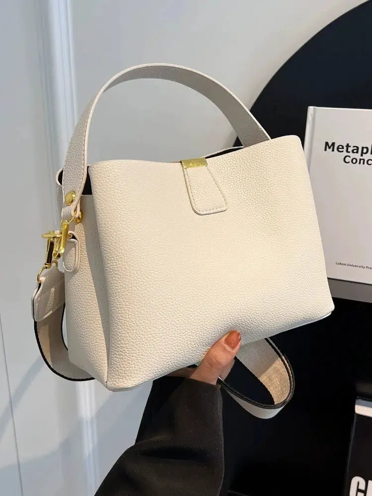 Adjustable Strap Leather Bucket Bag