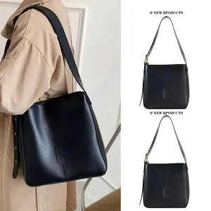 Adjustable Strap Leather Bucket Bag