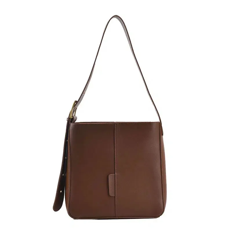 Adjustable Strap Leather Bucket Bag