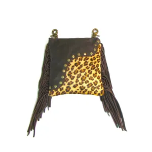 AFS74  Fringed Studded Leopard Hip Bag