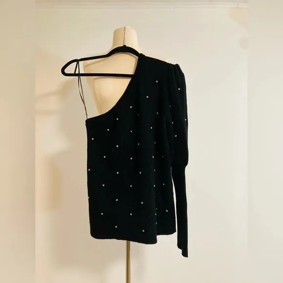 Anthropologie Studded One-Shoulder Sweater in Black Size Medium NWOT $98