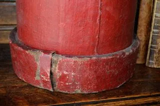 Antique Red Canvas English Fire or Cordite Bucket Coat of Arms Crest