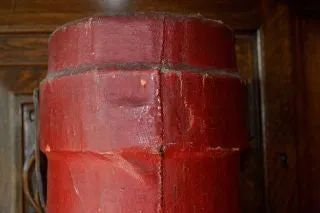 Antique Red Canvas English Fire or Cordite Bucket Coat of Arms Crest