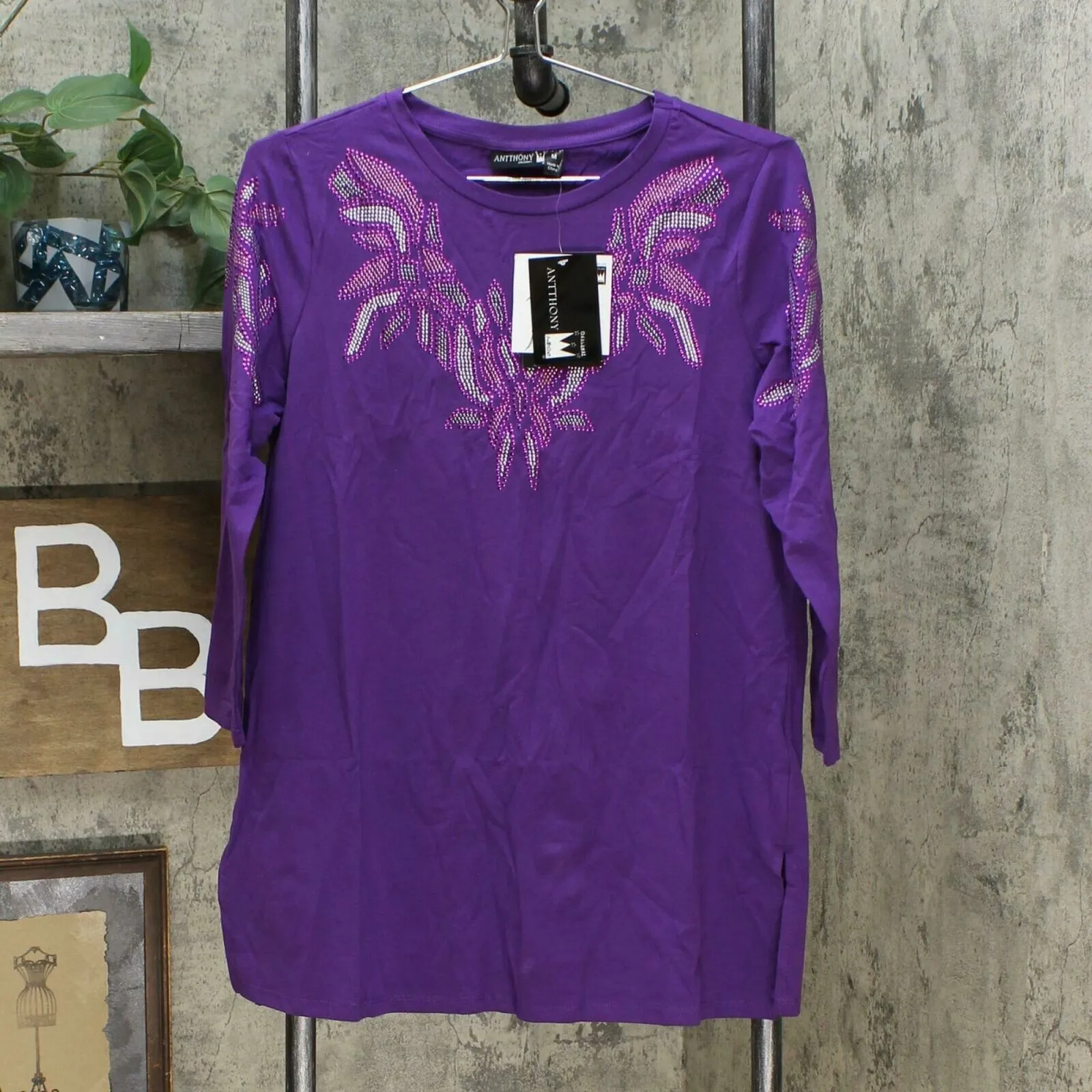 Antthony Women's Artsy Collection Embellished T-Shirt Aubergine Medium