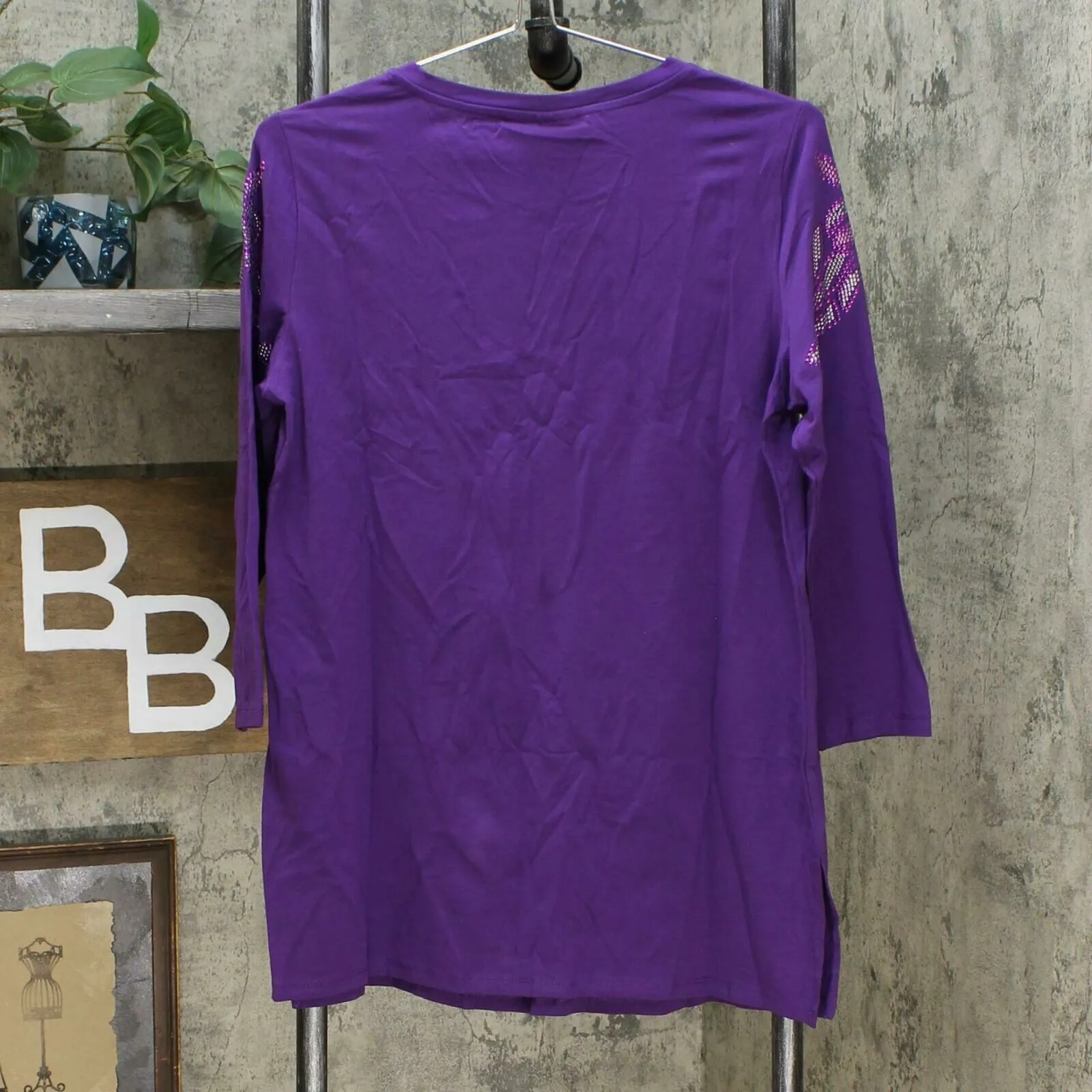 Antthony Women's Artsy Collection Embellished T-Shirt Aubergine Medium