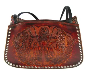 AP39-SB  Antique Finish Studded Shoulder Bag- Skull Biker