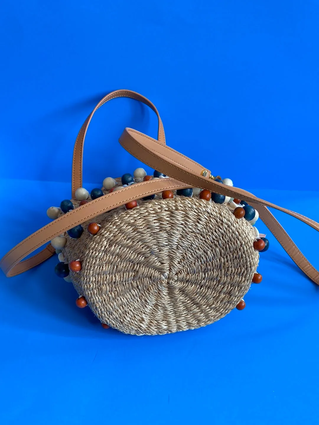ARANAZ Wicker Mini Bucket Bag with Shells and Beads