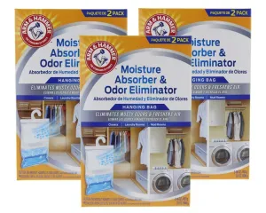 Arm & Hammer Moisture Absorber & Odor Eliminator 16oz Hanging Bag, 3 Pack (6 Bags Total) - Eliminates Musty Odors & Freshens Air for Closets, Laundry rooms, Mud Rooms
