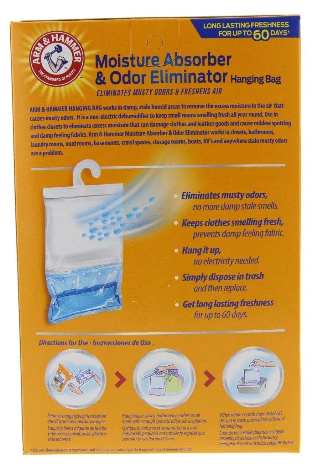 Arm & Hammer Moisture Absorber & Odor Eliminator 16oz Hanging Bag, 3 Pack (6 Bags Total) - Eliminates Musty Odors & Freshens Air for Closets, Laundry rooms, Mud Rooms