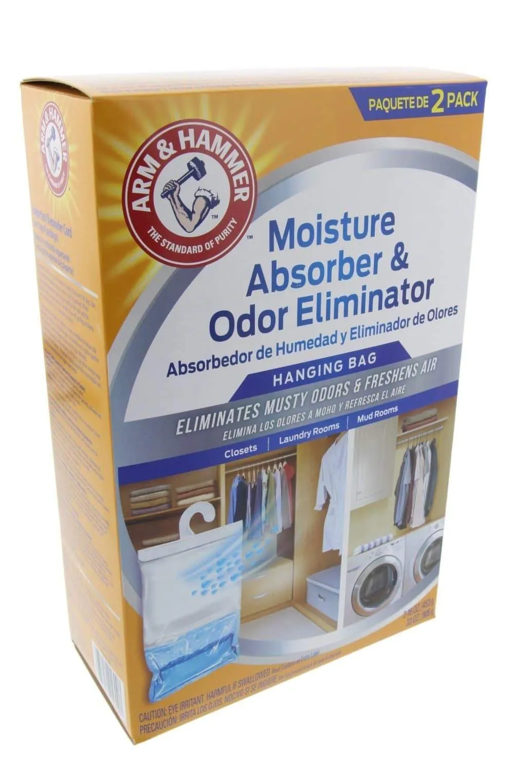 Arm & Hammer Moisture Absorber & Odor Eliminator 16oz Hanging Bag, 3 Pack (6 Bags Total) - Eliminates Musty Odors & Freshens Air for Closets, Laundry rooms, Mud Rooms