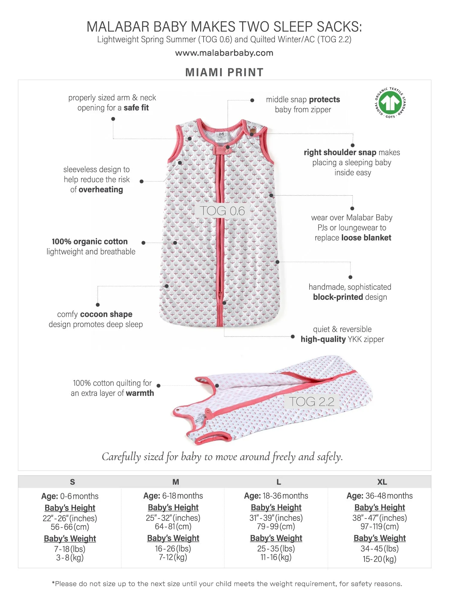 Baby Sleeping Bag Miami Print - TOG 0.6 (Lightweight)
