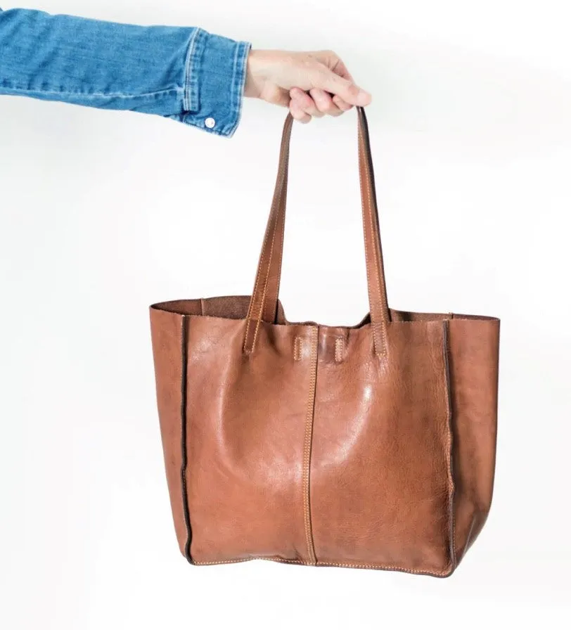 BABY UNLINED TOTE | COGNAC